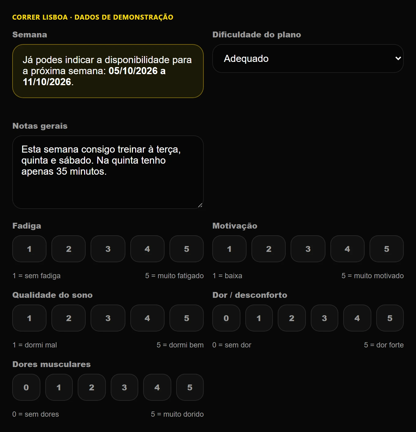 O teu feedback: O que sentes também conta. Dados fictícios de demonstração.